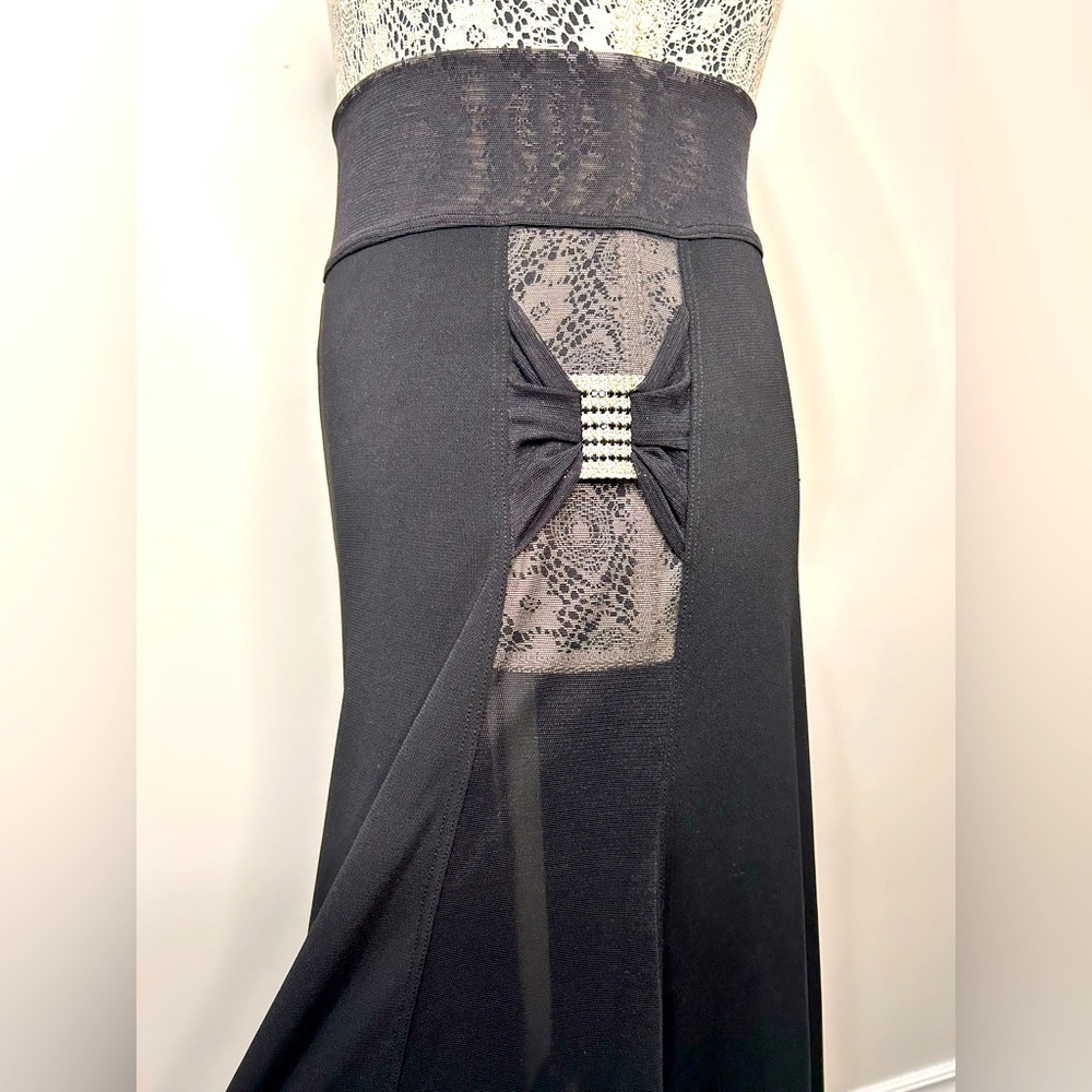 Black, semi sheer, full length maxi Talia Couture skirt with crystals